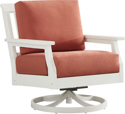 Eastlake White Outdoor Swivel Rocker Chair with Persimmon Cushions