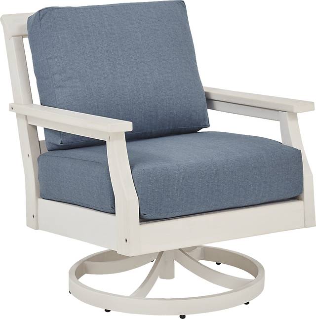 Eastlake White Outdoor Swivel Rocker Chair with Agean Cushion - Thumbnail - Image 1