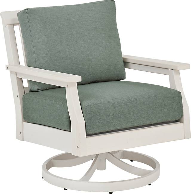 Eastlake White Outdoor Swivel Rocker Chair with Jade Cushion - Thumbnail - Image 1