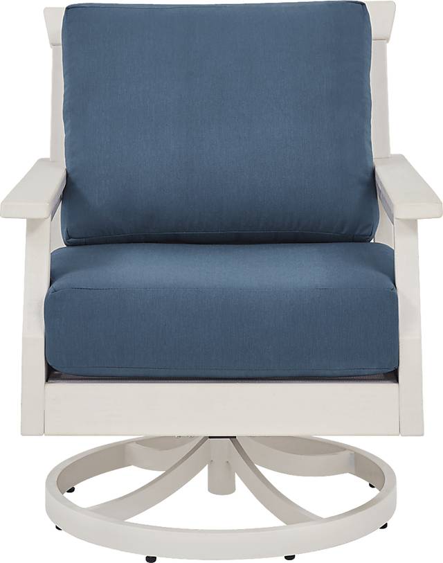 Eastlake White Outdoor Swivel Rocker Chair with Ocean Cushion - Thumbnail - Image 2