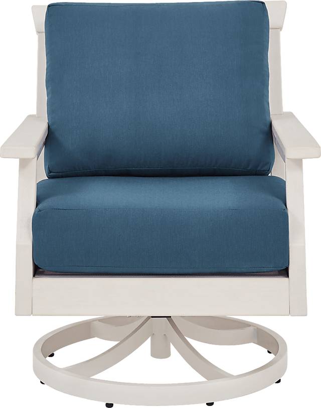 Eastlake White Outdoor Swivel Rocker Chair with Ocean Cushion - Thumbnail - Image 2