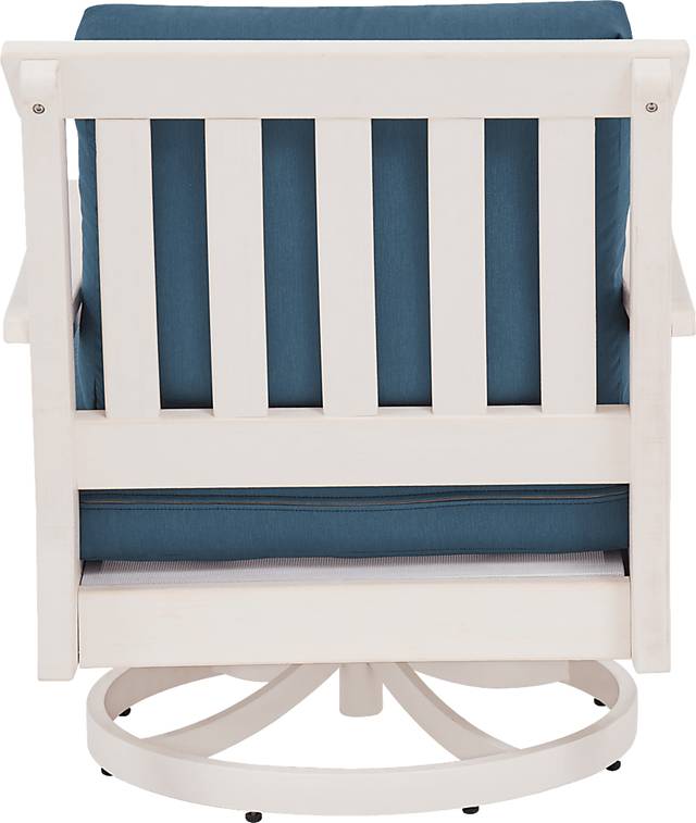 Eastlake White Outdoor Swivel Rocker Chair with Ocean Cushion - Thumbnail - Image 3