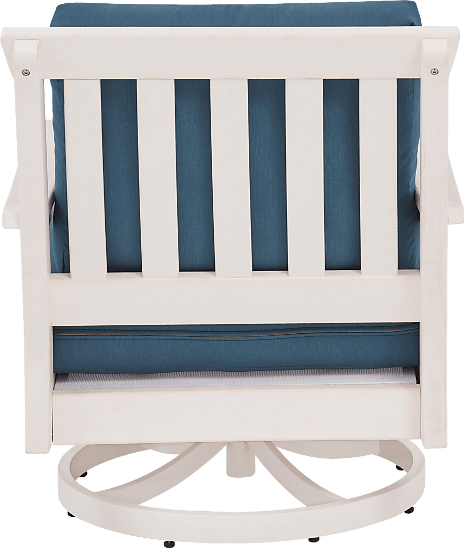 Eastlake White Outdoor Swivel Rocker Chair with Ocean Cushion - Image 3