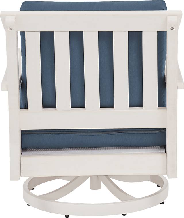 Eastlake White Outdoor Swivel Rocker Chair with Ocean Cushion - Thumbnail - Image 3