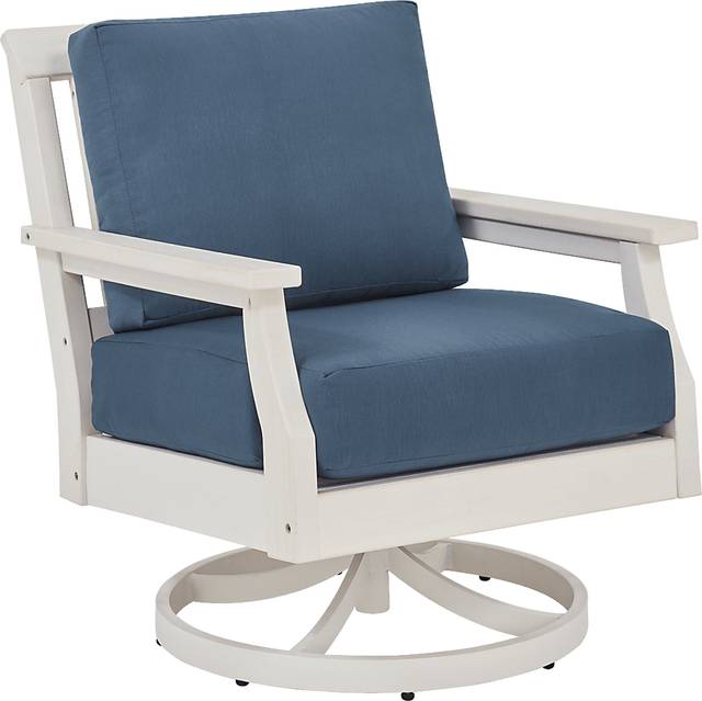Eastlake White Outdoor Swivel Rocker Chair with Ocean Cushion - Thumbnail - Image 1