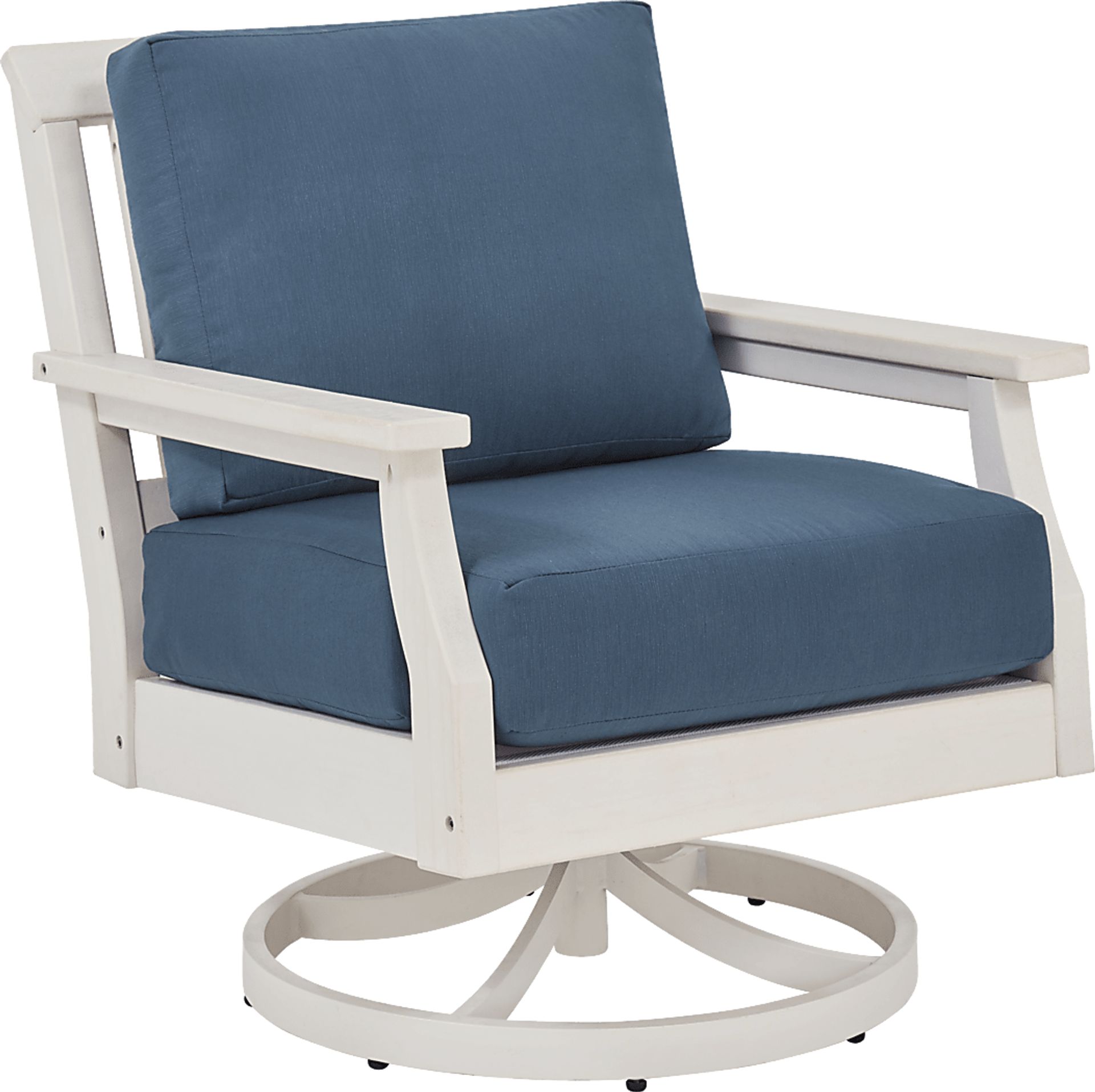 Eastlake White Outdoor Swivel Rocker Chair with Ocean Cushion - Image 1