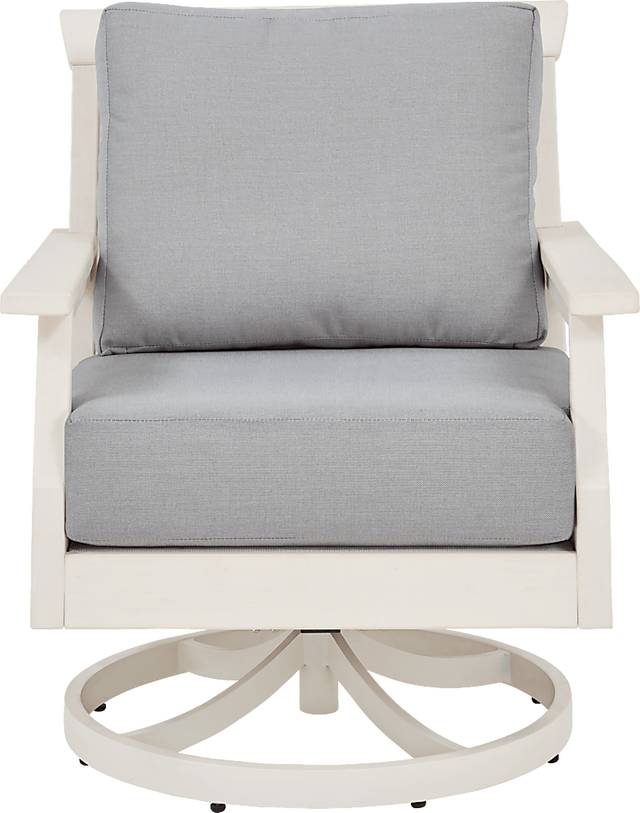 Eastlake White Outdoor Swivel Rocker Chair with Pewter Cushion - Thumbnail - Image 2