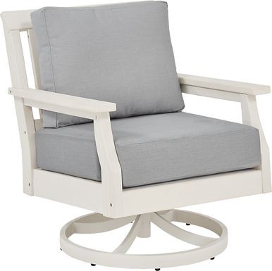 Eastlake White Outdoor Swivel Rocker Chair with Pewter Cushion
