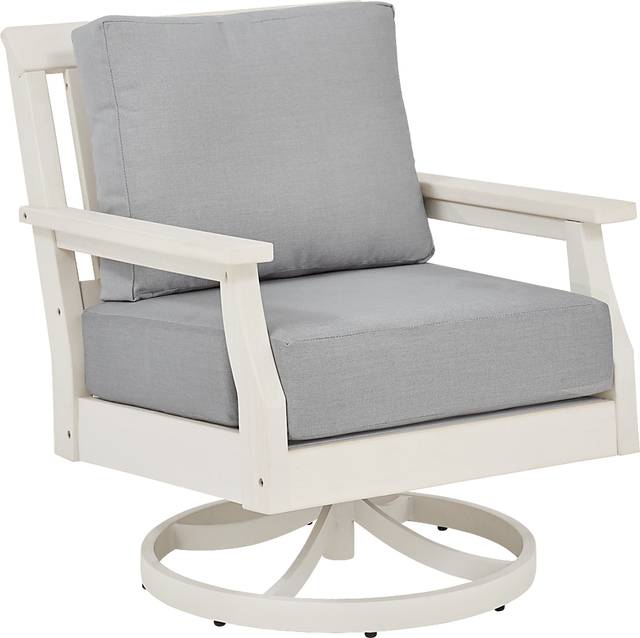 Eastlake White Outdoor Swivel Rocker Chair with Pewter Cushion - Thumbnail - Image 1