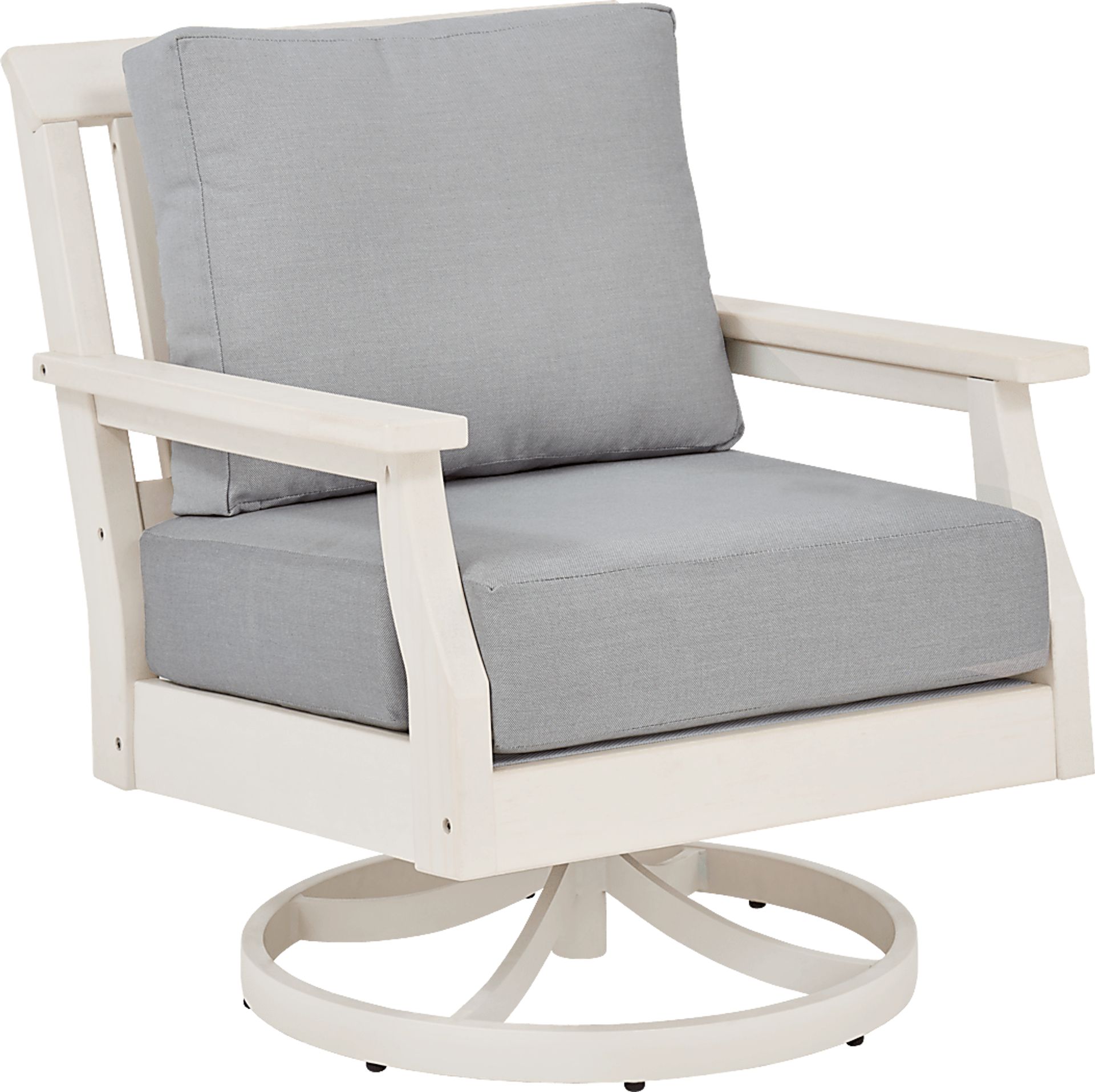 Eastlake White Outdoor Swivel Rocker Chair with Pewter Cushion - Image 1