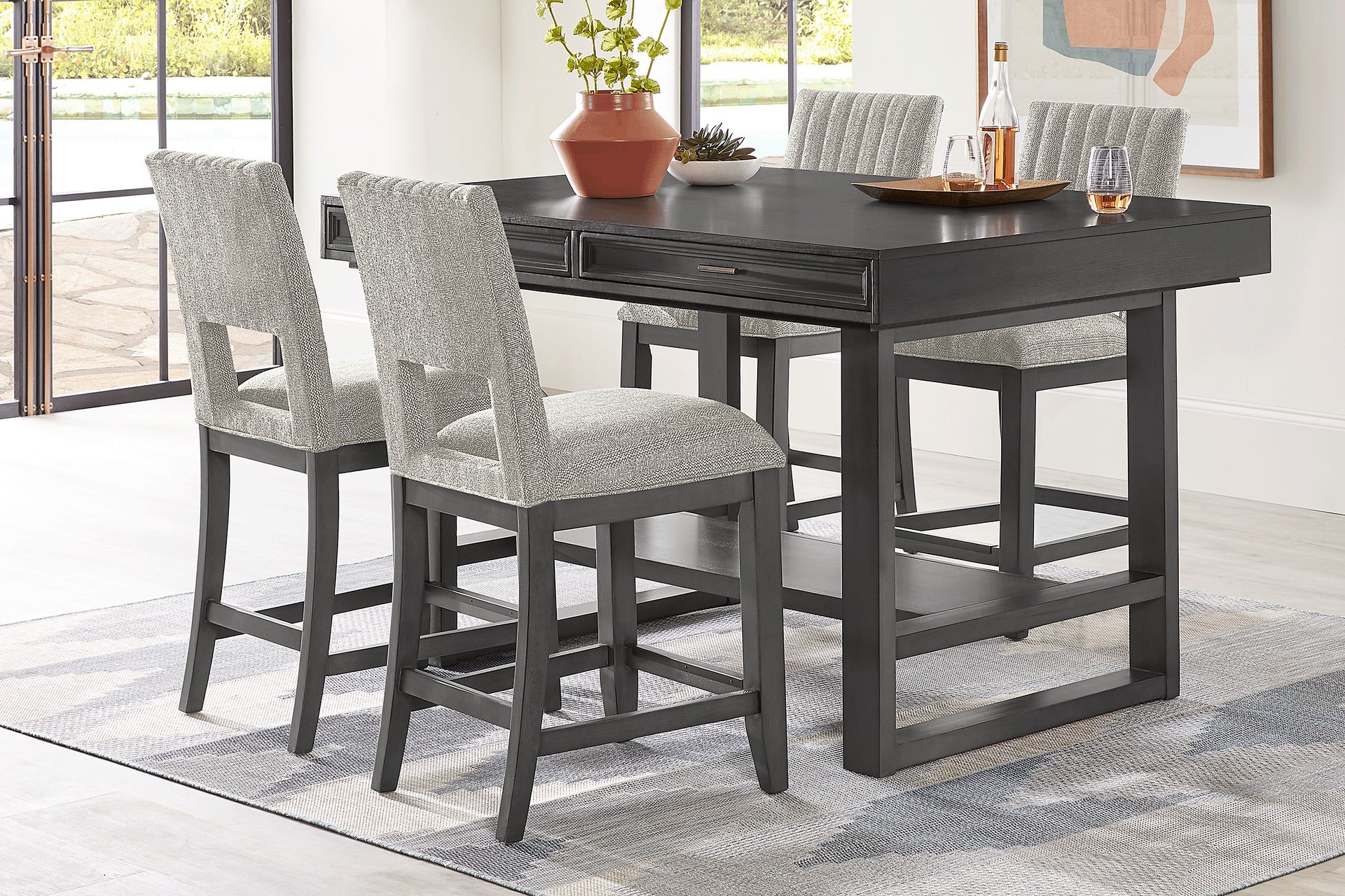 Eastleigh Charcoal 5 Pc Counter Height Dining Room with Oatmeal Stools - Image 1