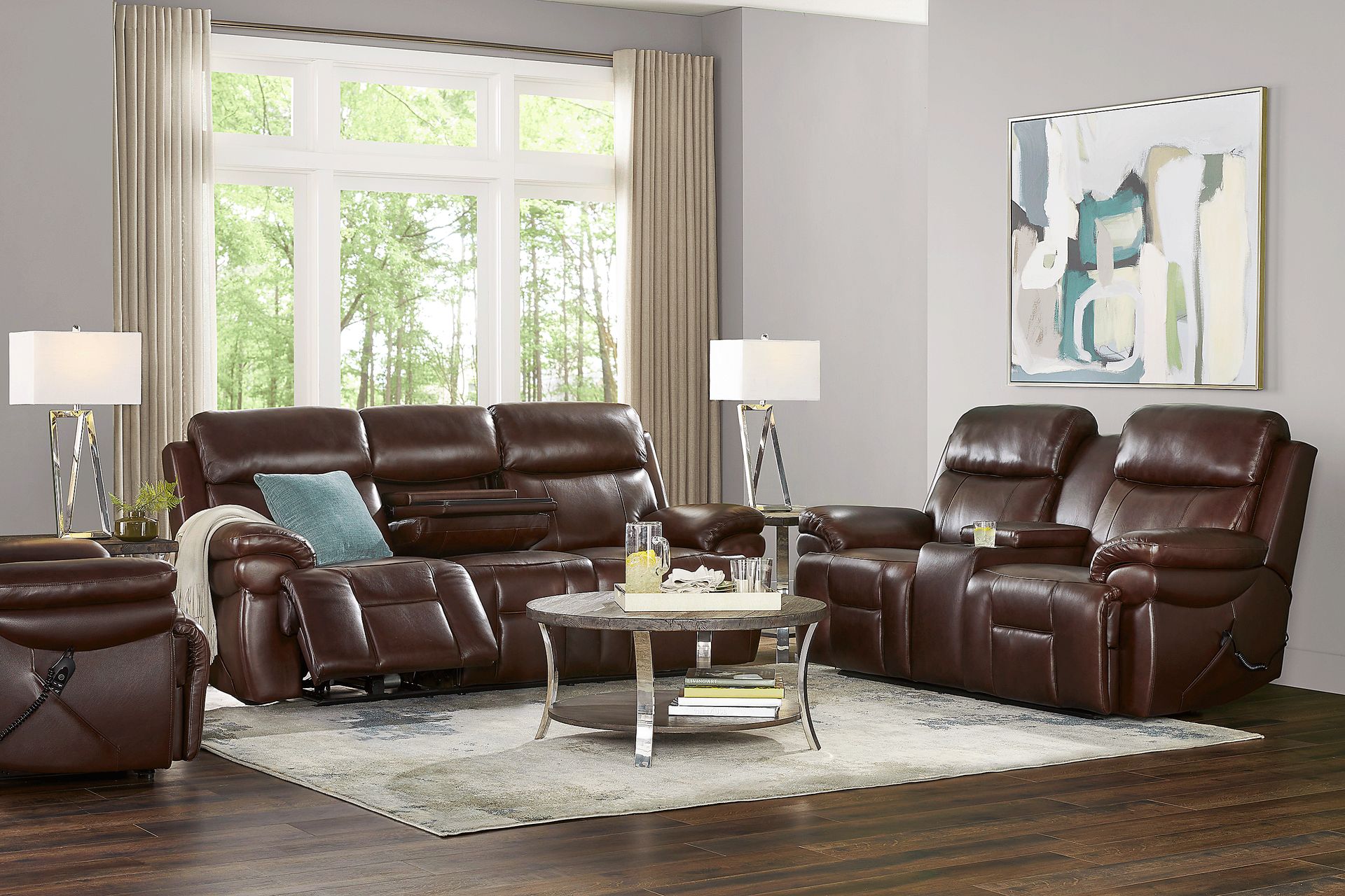 Eastmann Chocolate Leather 3 Pc Triple Power Reclining Living Room with Air Massage - Image 1