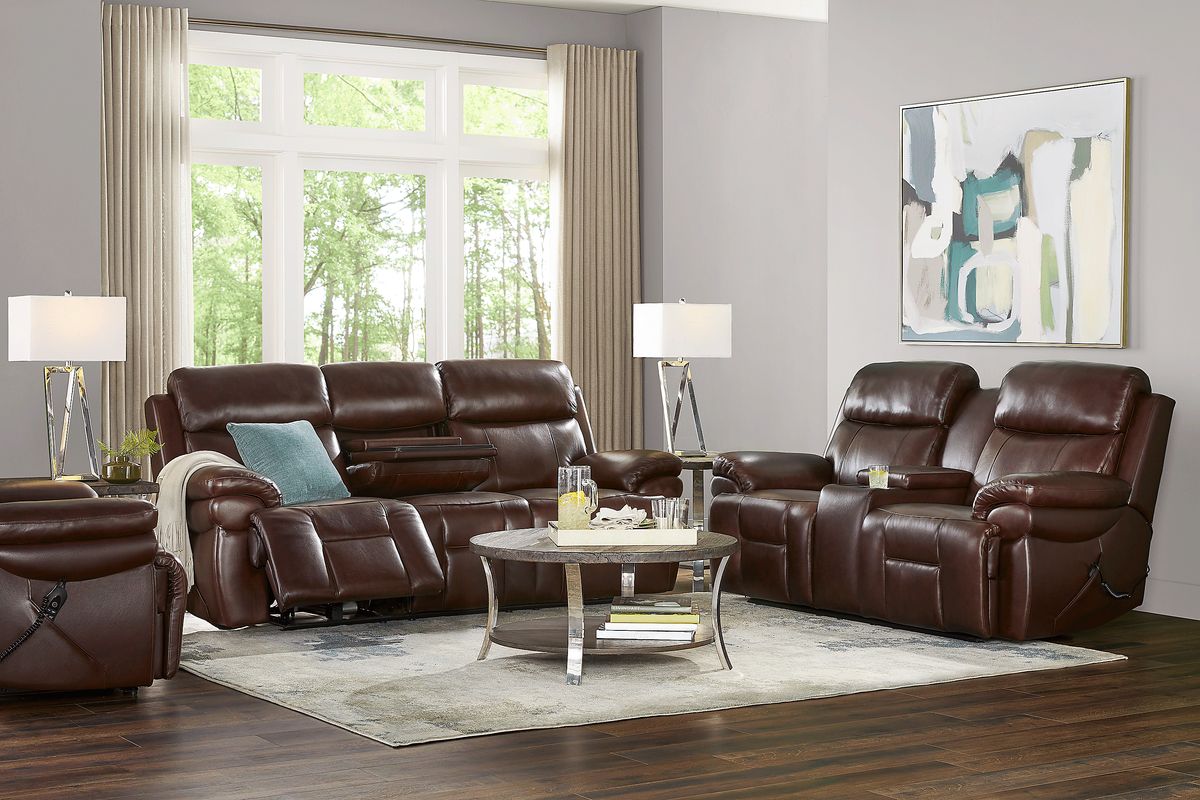 Eastmann 3 Pc Chocolate Brown Leather Triple Power Reclining Living ...