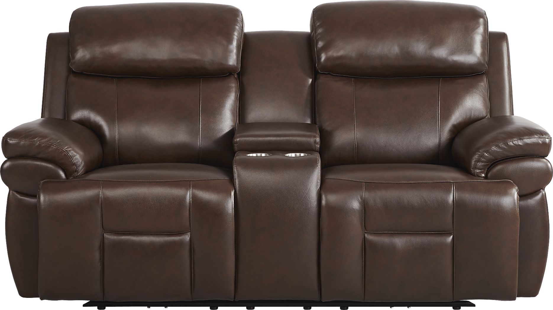 Eastmann Chocolate Leather Triple Power Reclining Console Loveseat with