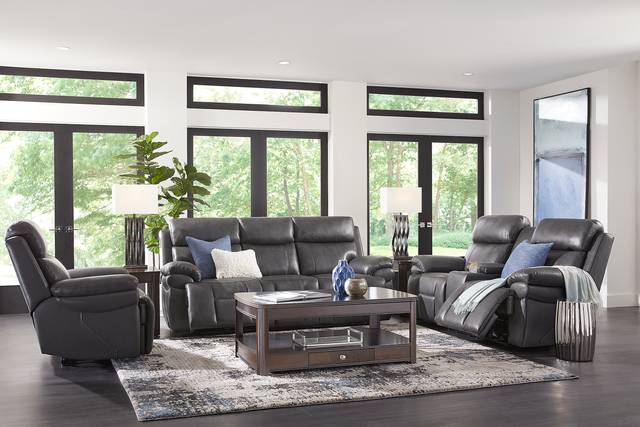 Eastmann Gray Leather 5 Pc Triple Power Reclining Living Room with Air Massage - Thumbnail - Image 1