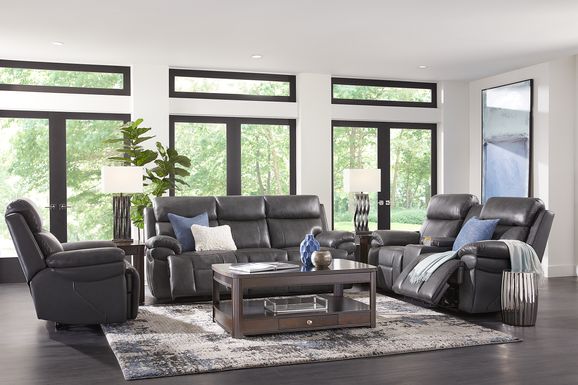 Gray leather deals living room set