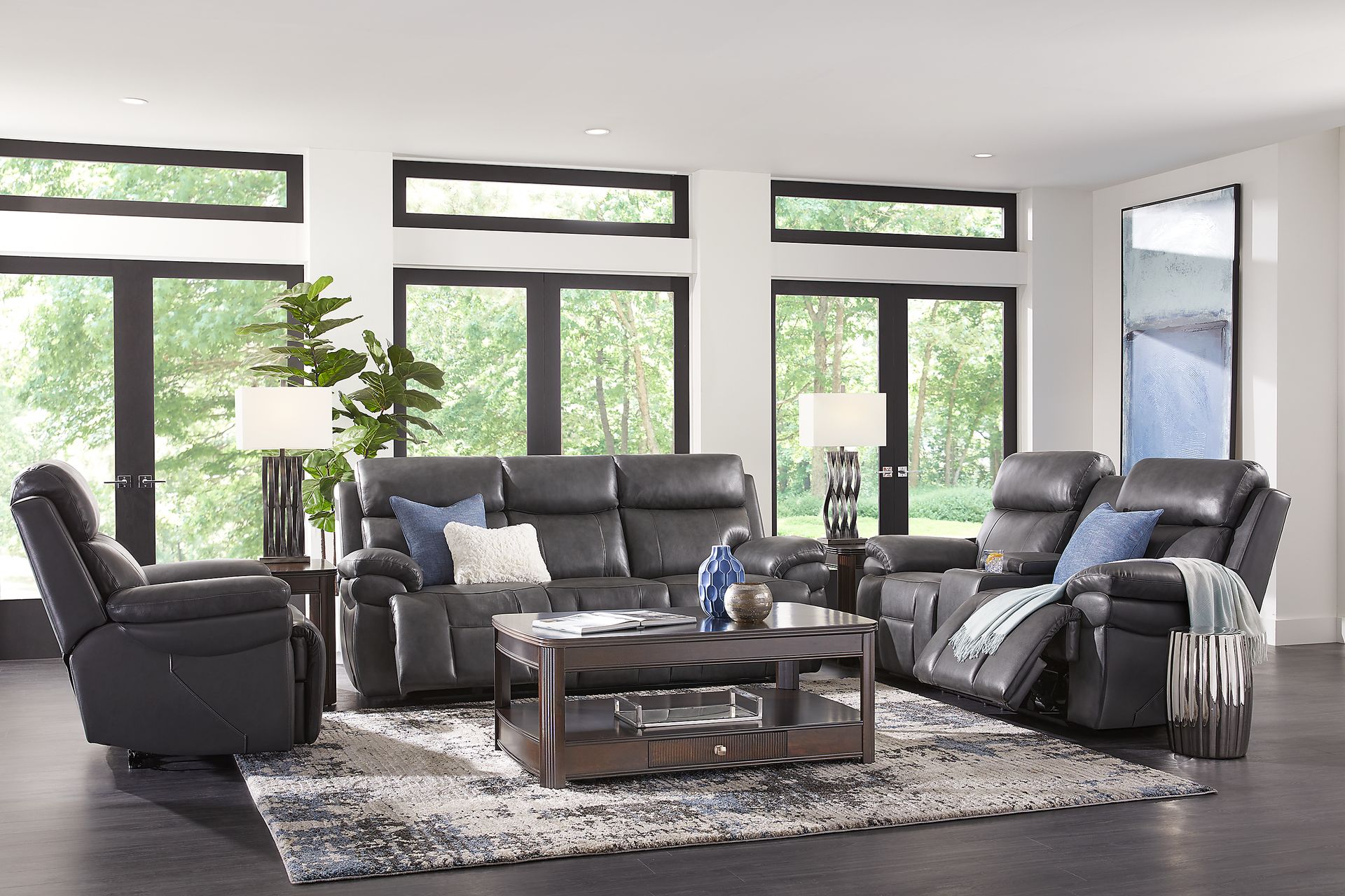 Eastmann Gray Leather 7 Pc Triple Power Reclining Living Room with Air Massage - Image 1