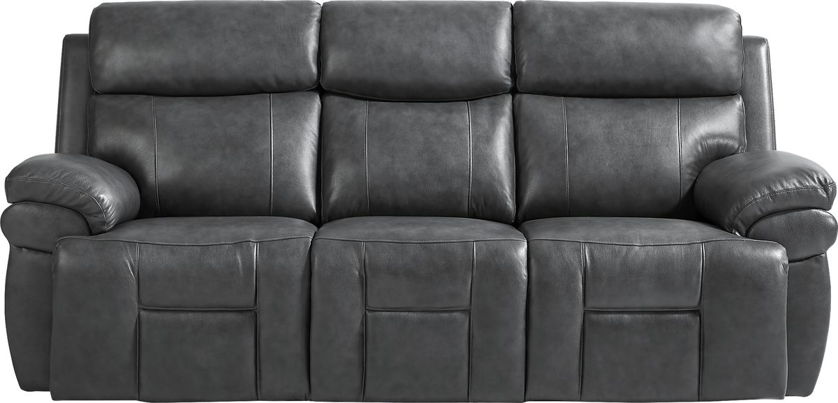 Eastmann Gray Leather Power Reclining Sofa | Rooms to Go