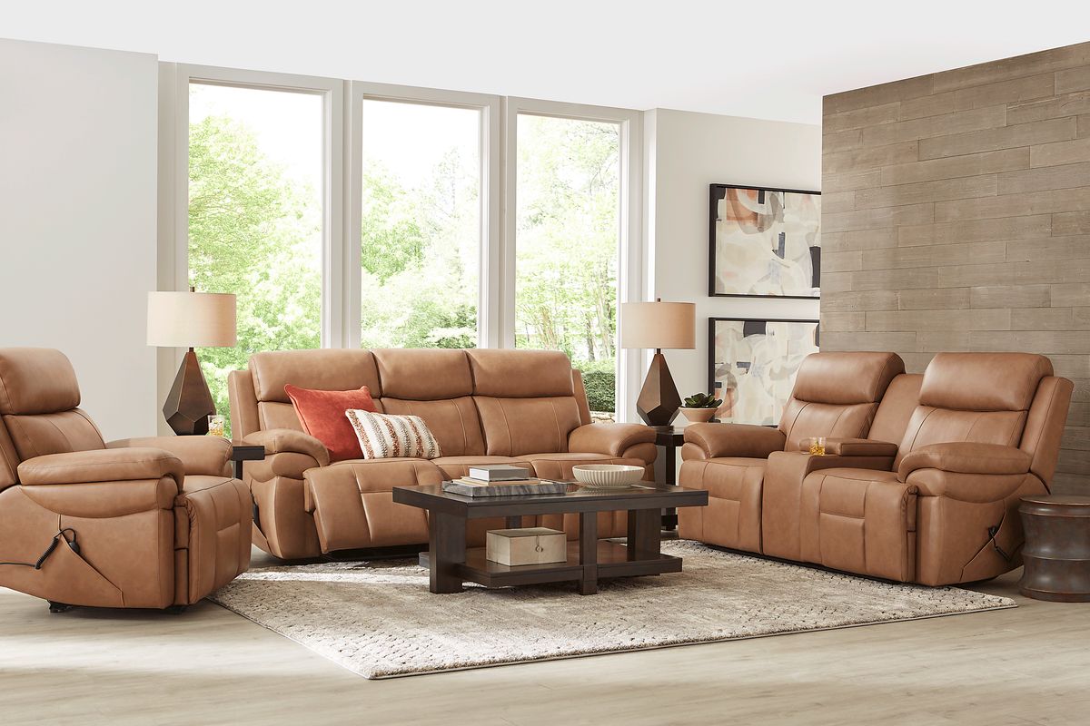 Eastmann 3 Pc Saddle Brown Leather Triple Power Reclining Living Room ...