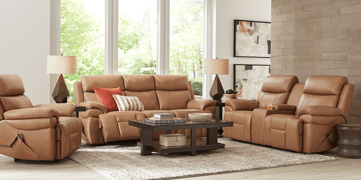 Eastmann 3 Pc Saddle Brown Leather Triple Power Reclining Living Room ...