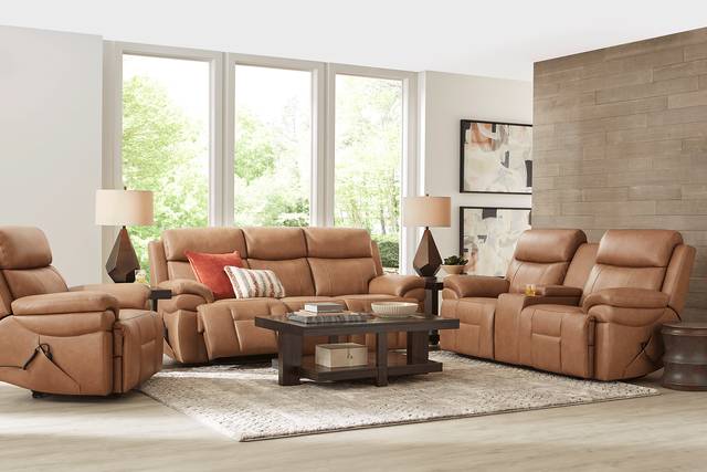 Eastmann Saddle Leather 5 Pc Triple Power Reclining Living Room with Air Massage - Thumbnail - Image 1