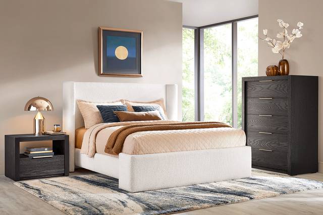 Easton Park Black 5 Pc Bedroom with Sydney White King Upholstered Bed - Thumbnail - Image 1