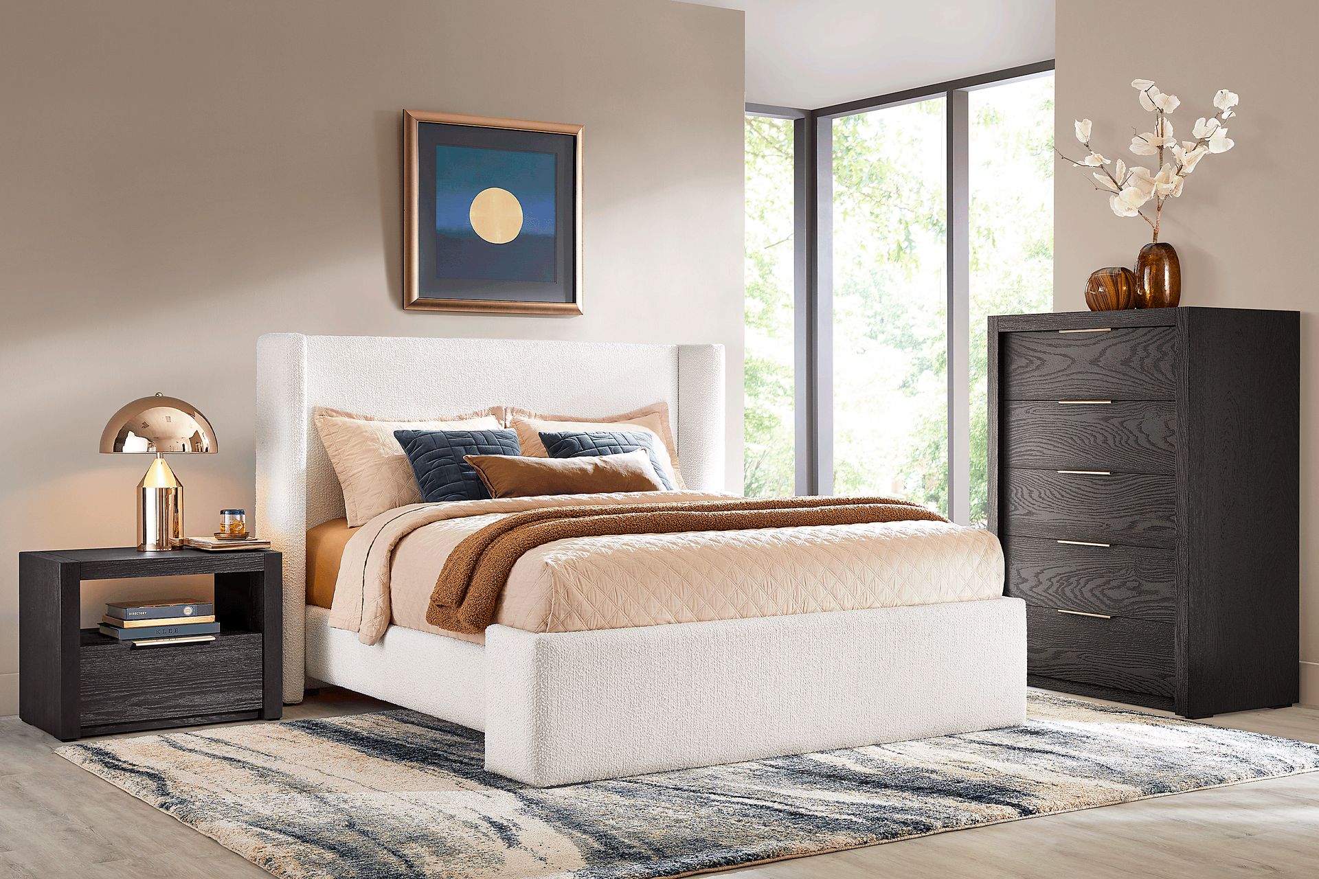 Easton Park Black 5 Pc Bedroom with Sydney White King Upholstered Bed - Image 1
