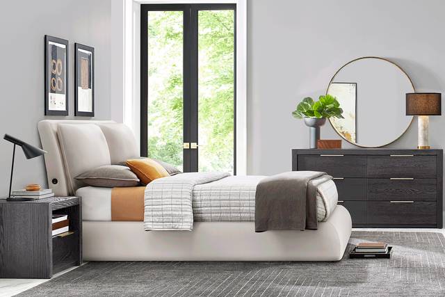 Easton Park Black 5 Pc Bedroom with York Mills White Upholstered King Bed - Thumbnail - Image 1