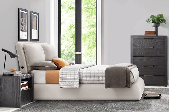 Easton Park Black 5 Pc Bedroom with York Mills White Upholstered King Bed - Thumbnail - Image 1