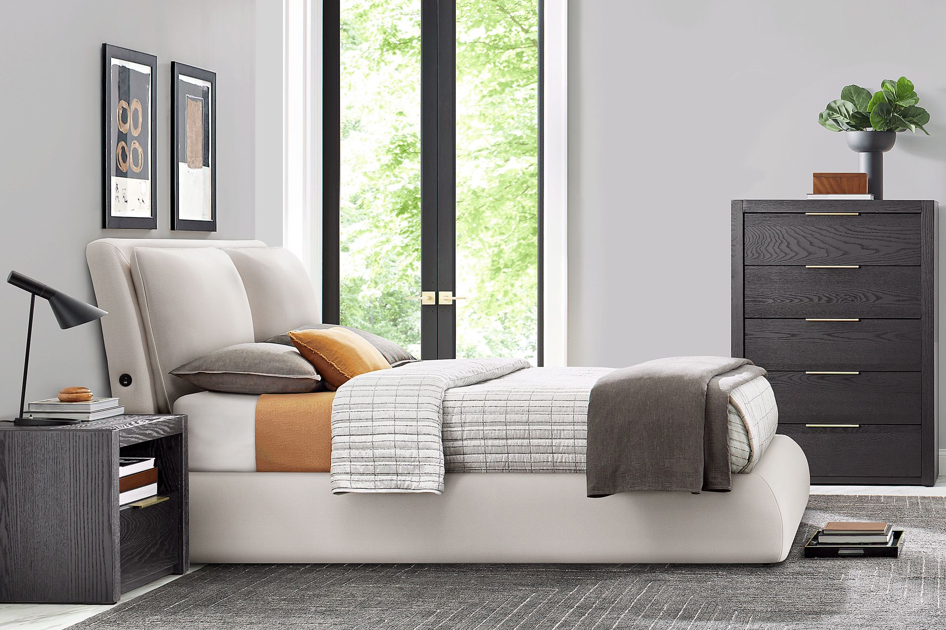 Easton Park Black 5 Pc Bedroom with York Mills White Upholstered King Bed - Image 1