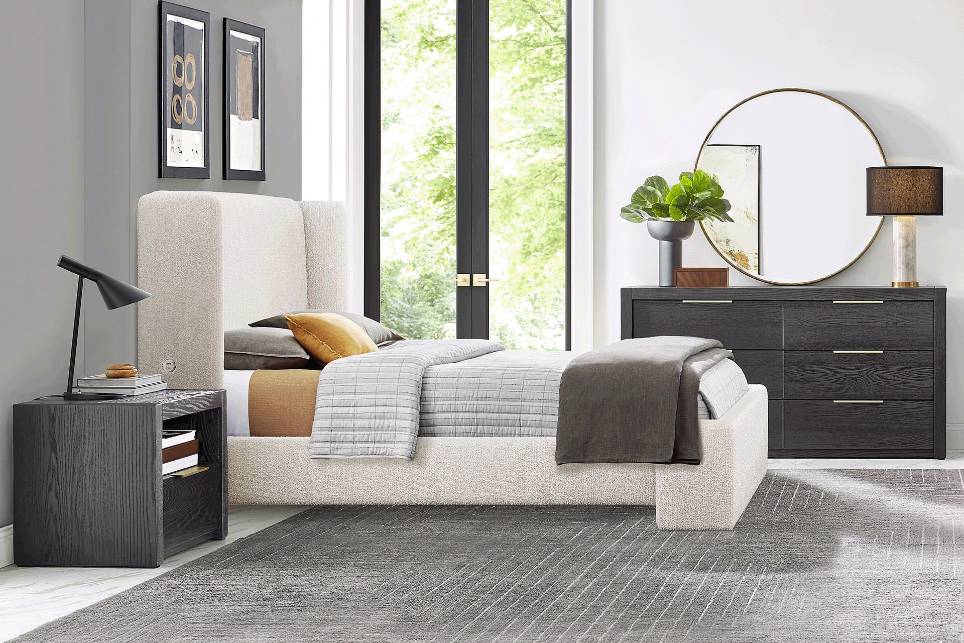 Easton Park Black 7 Pc Bedroom with Sydney White King Upholstered Bed - Image 1