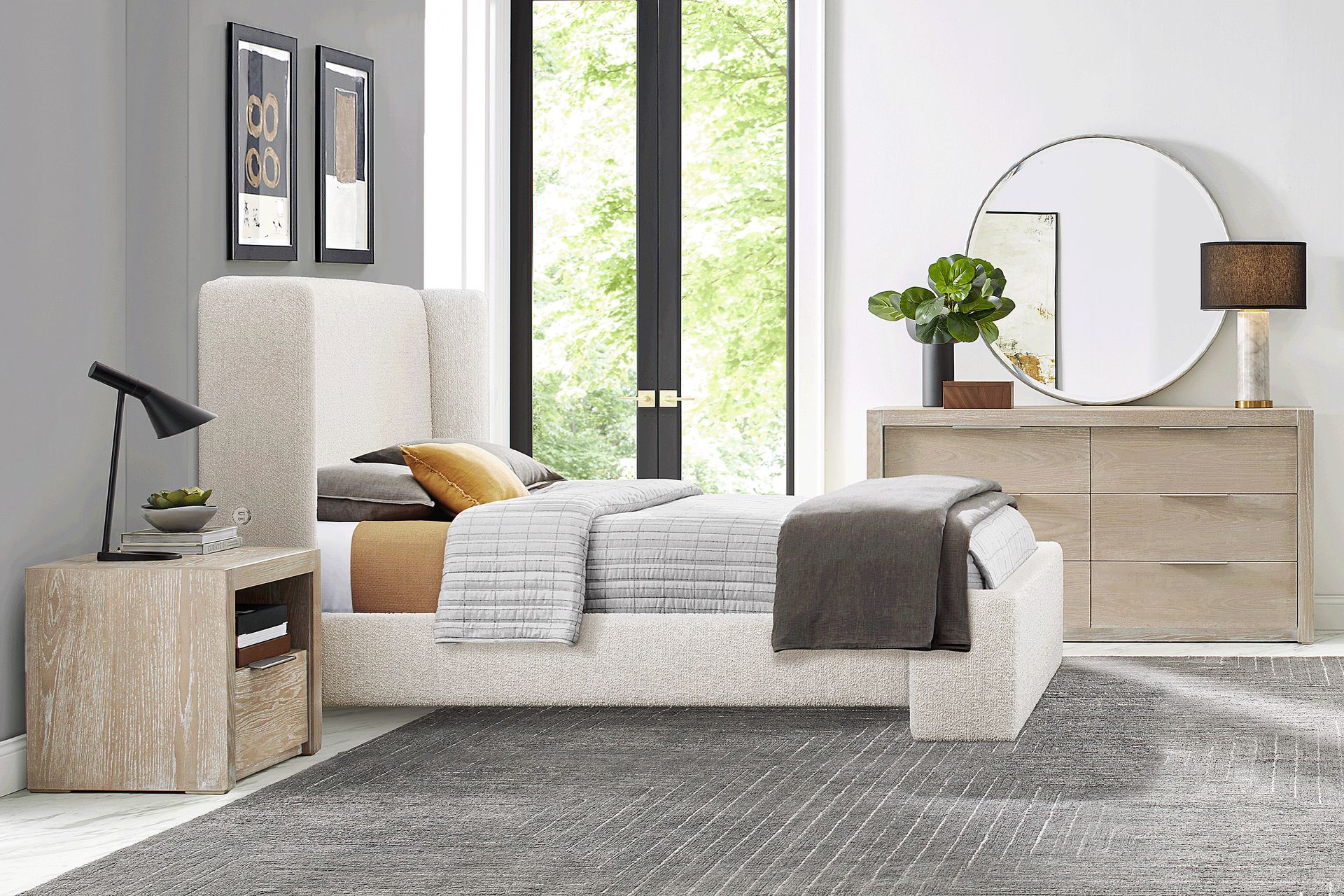 Easton Park Natural 7 Pc Bedroom with Sydney White Queen Upholstered Bed - Image 1