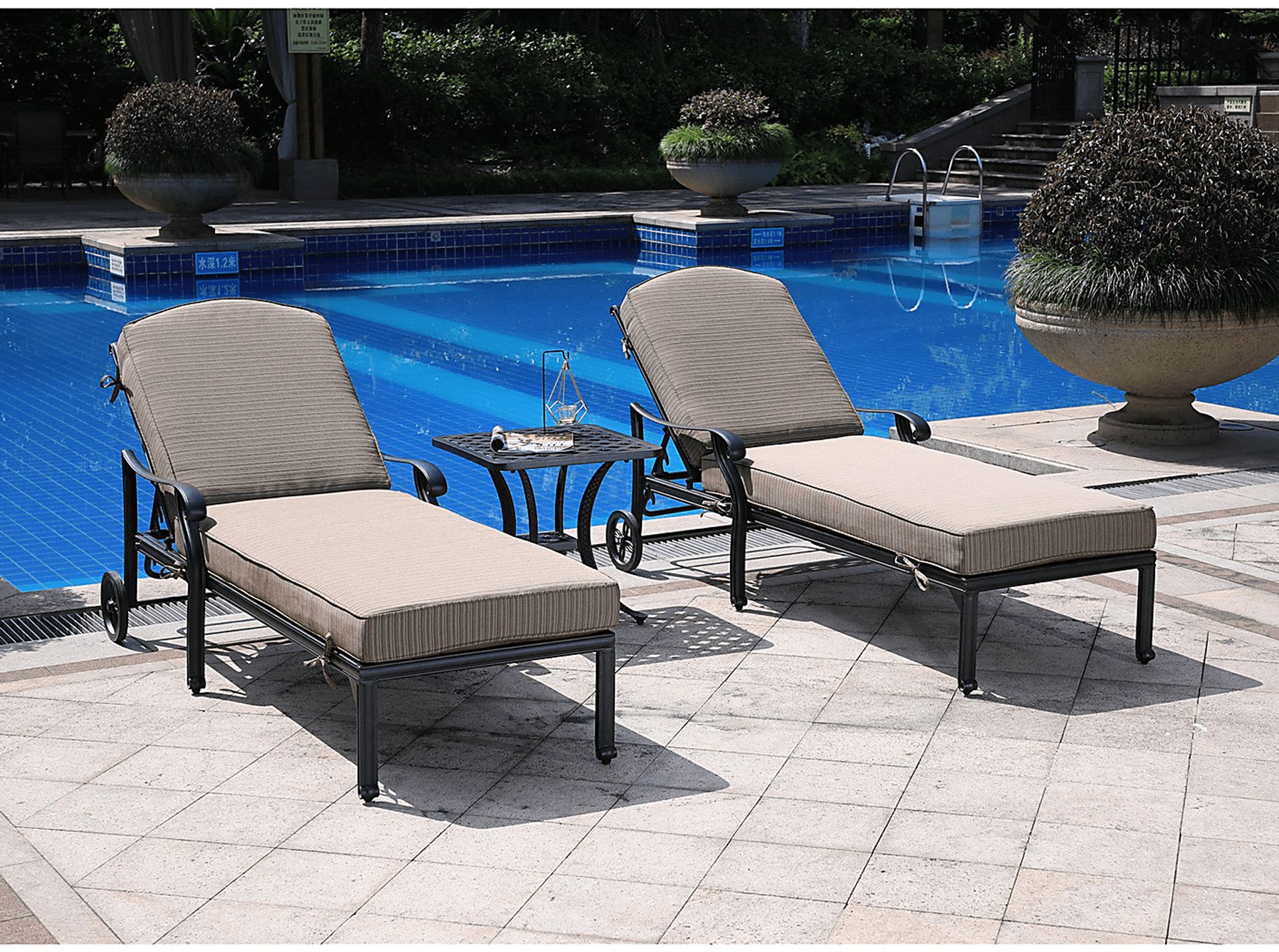 Eastport Manor Bronze 3 Pc Outdoor Seating Set with Brown Cushions - Image 1