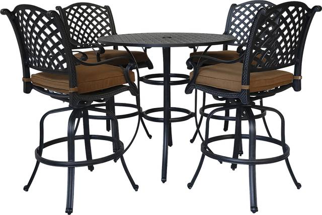 Eastport Manor Bronze 5 Pc Outdoor Round Bar Height Dining Set - Thumbnail - Image 1