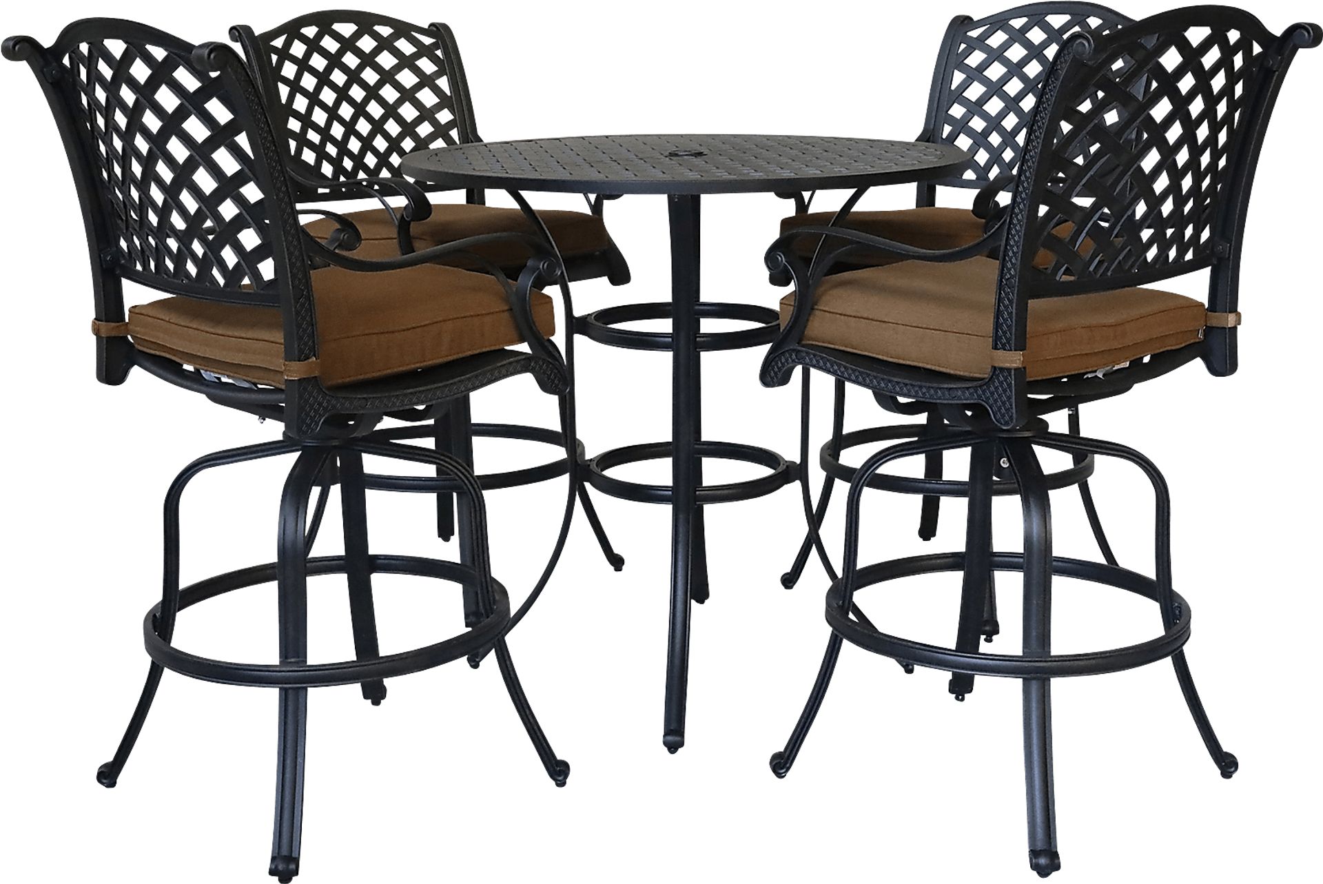 Eastport Manor Bronze 5 Pc Outdoor Round Bar Height Dining Set - Image 1