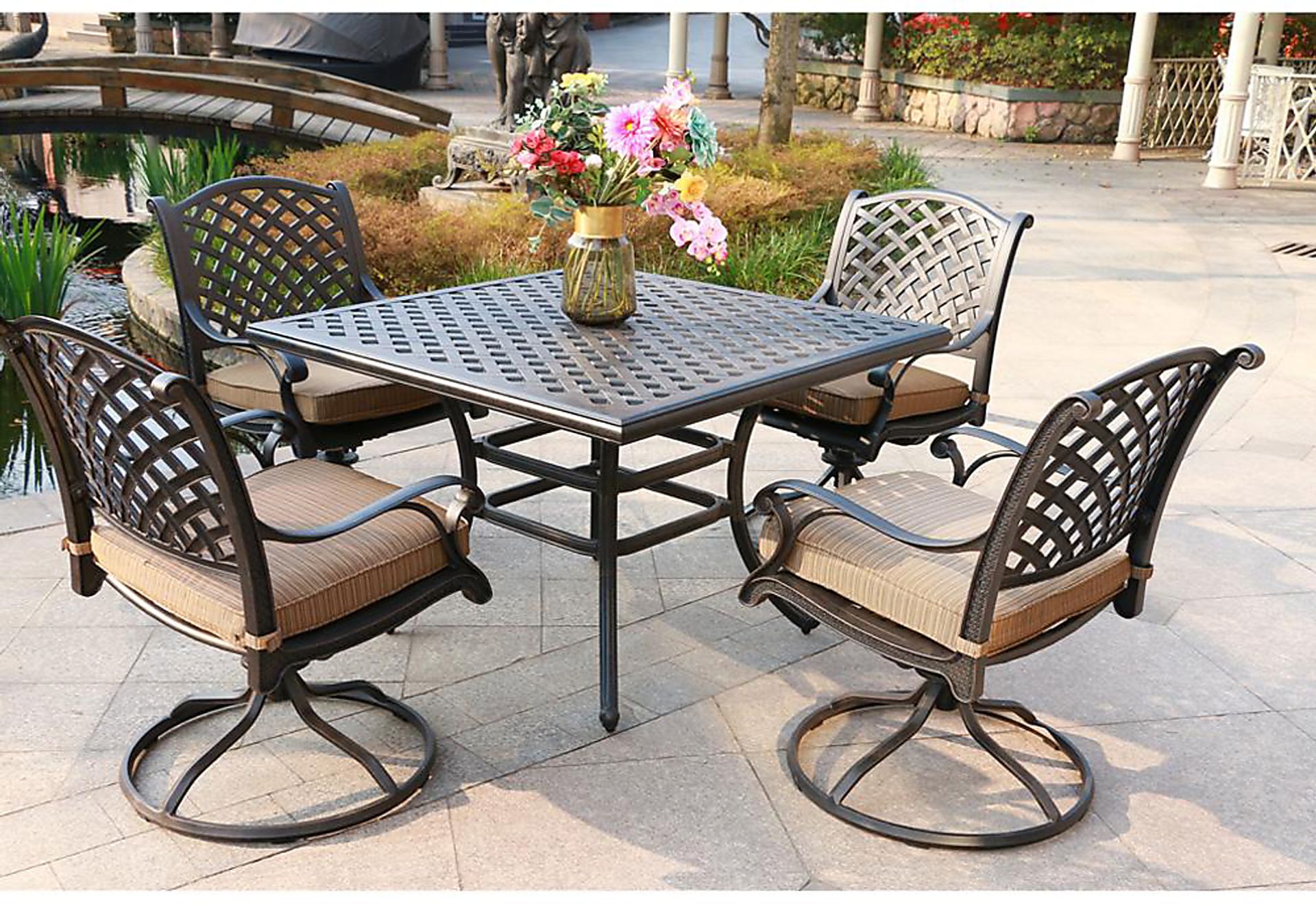 Eastport Manor Bronze 5 Pc Outdoor Square Dining Set - Image 1