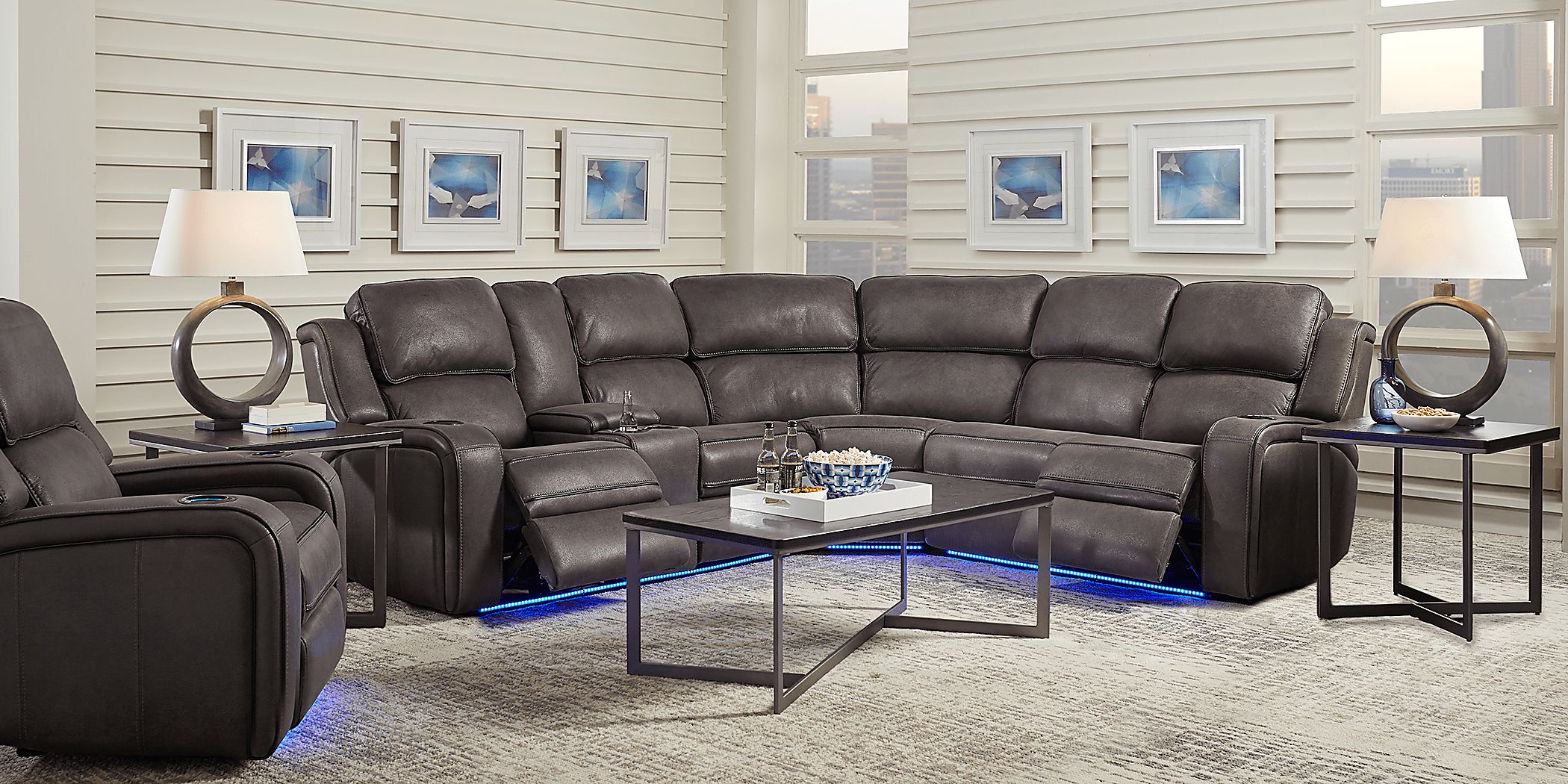 Eastview Charcoal Black,Gray Microfiber 3 Pc Dual Power Reclining