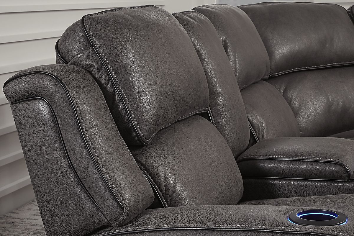 Eastview Charcoal Black,Gray Microfiber 3 Pc Power Reclining Sectional