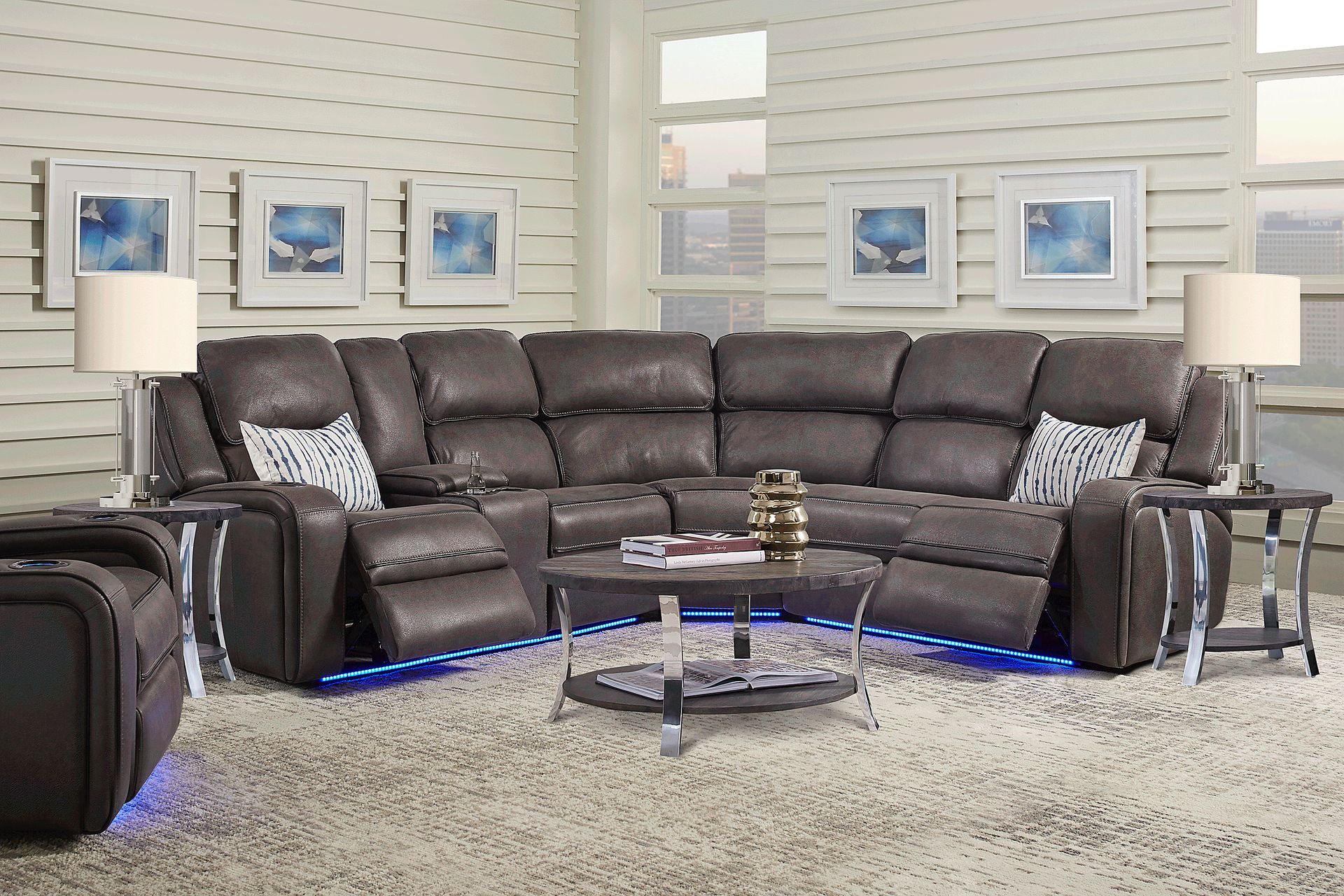 Eastview Charcoal 6 Pc Dual Power Reclining Sectional Living Room - Image 1