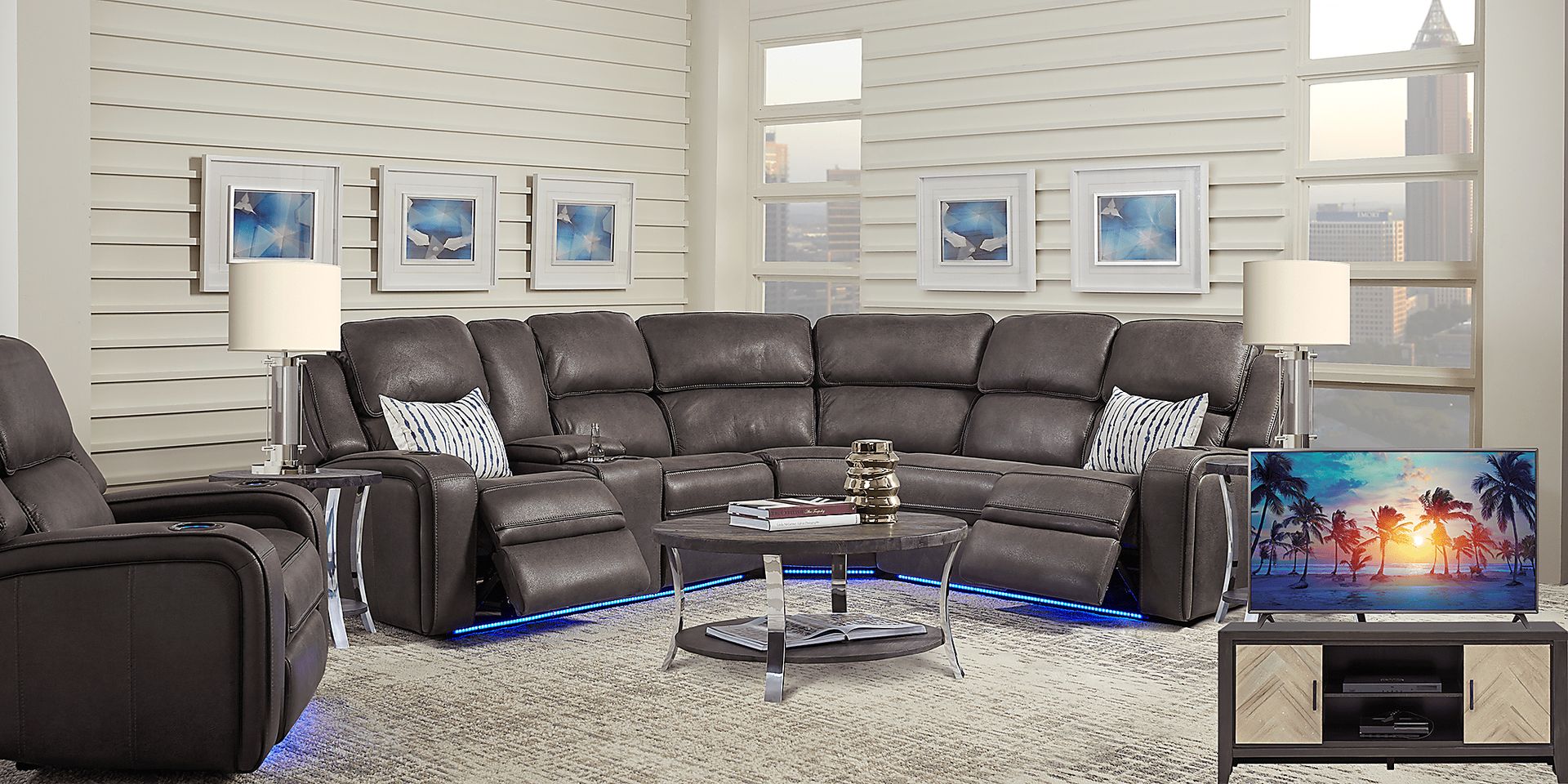 Eastview Charcoal 7 Pc Dual Power Reclining Sectional Living Room Plus 70 in. TV - Image 1