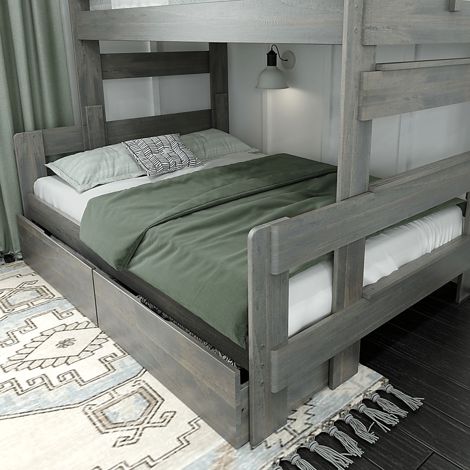 Kids Eastwick Gray Twin/Full Bunk Bed with Storage Drawers - Image 4