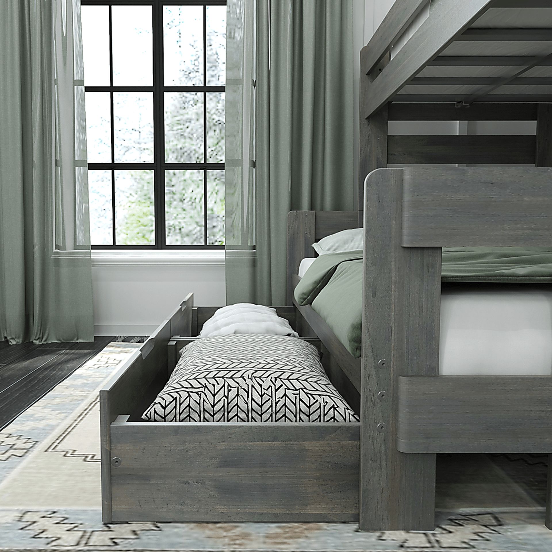 Kids Eastwick Gray Twin/Full Bunk Bed with Storage Drawers - Image 5