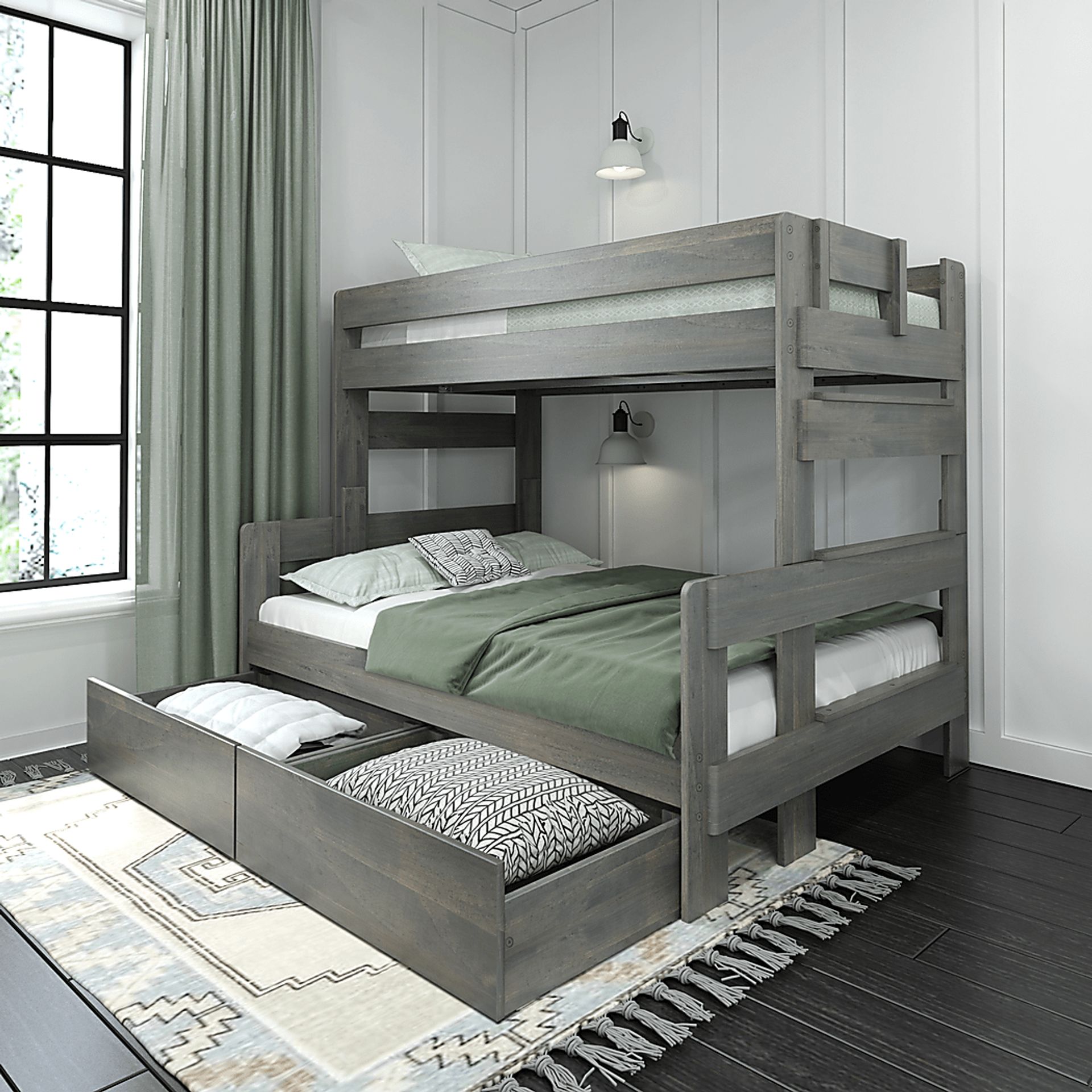 Kids Eastwick Gray Twin/Full Bunk Bed with Storage Drawers - Image 1