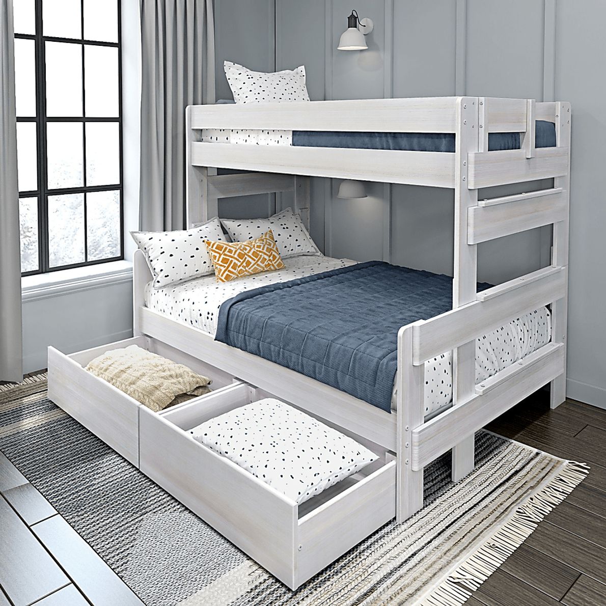 Kids Eastwick White Twin/Full Bunk Bed with Storage Drawers