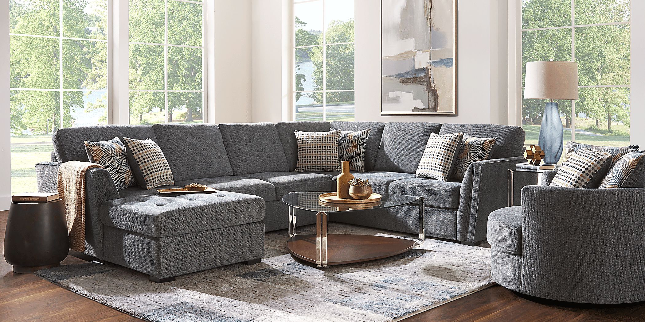 Eaton Heights Denim 3 Pc Sleeper Sectional Rooms To Go