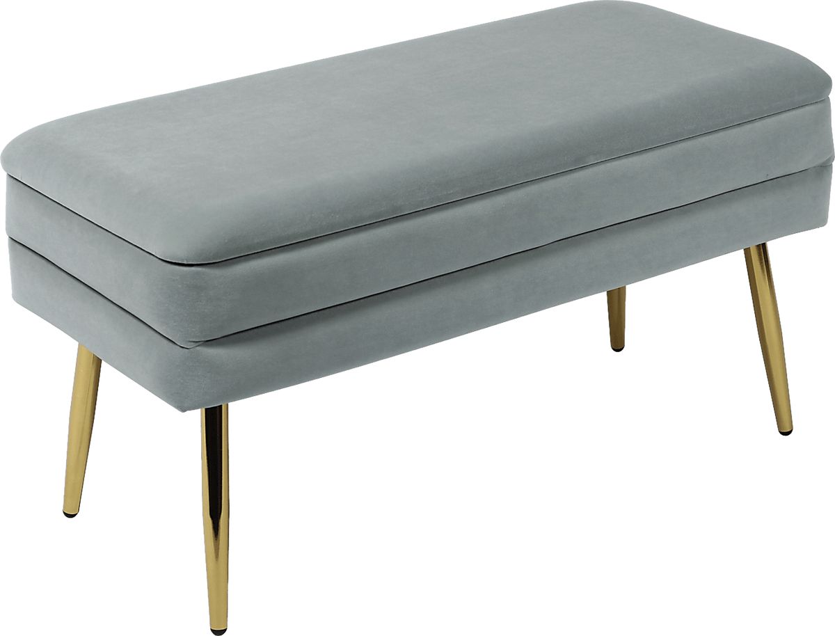 Eauclair Blue Velvet Plush Storage Bench | Rooms to Go