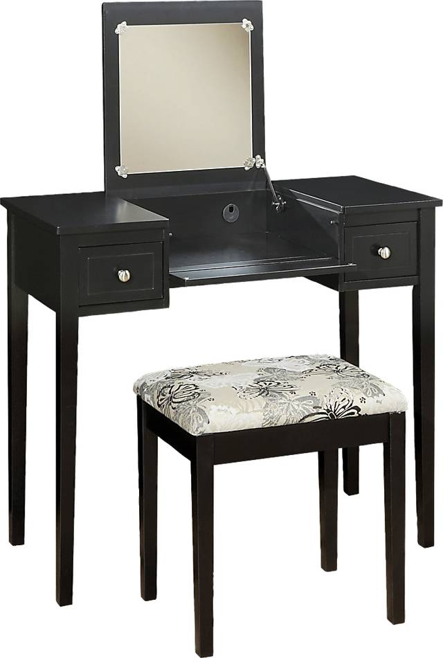 Eden Falls Black Vanity, Mirror and Stool Set - Thumbnail - Image 1