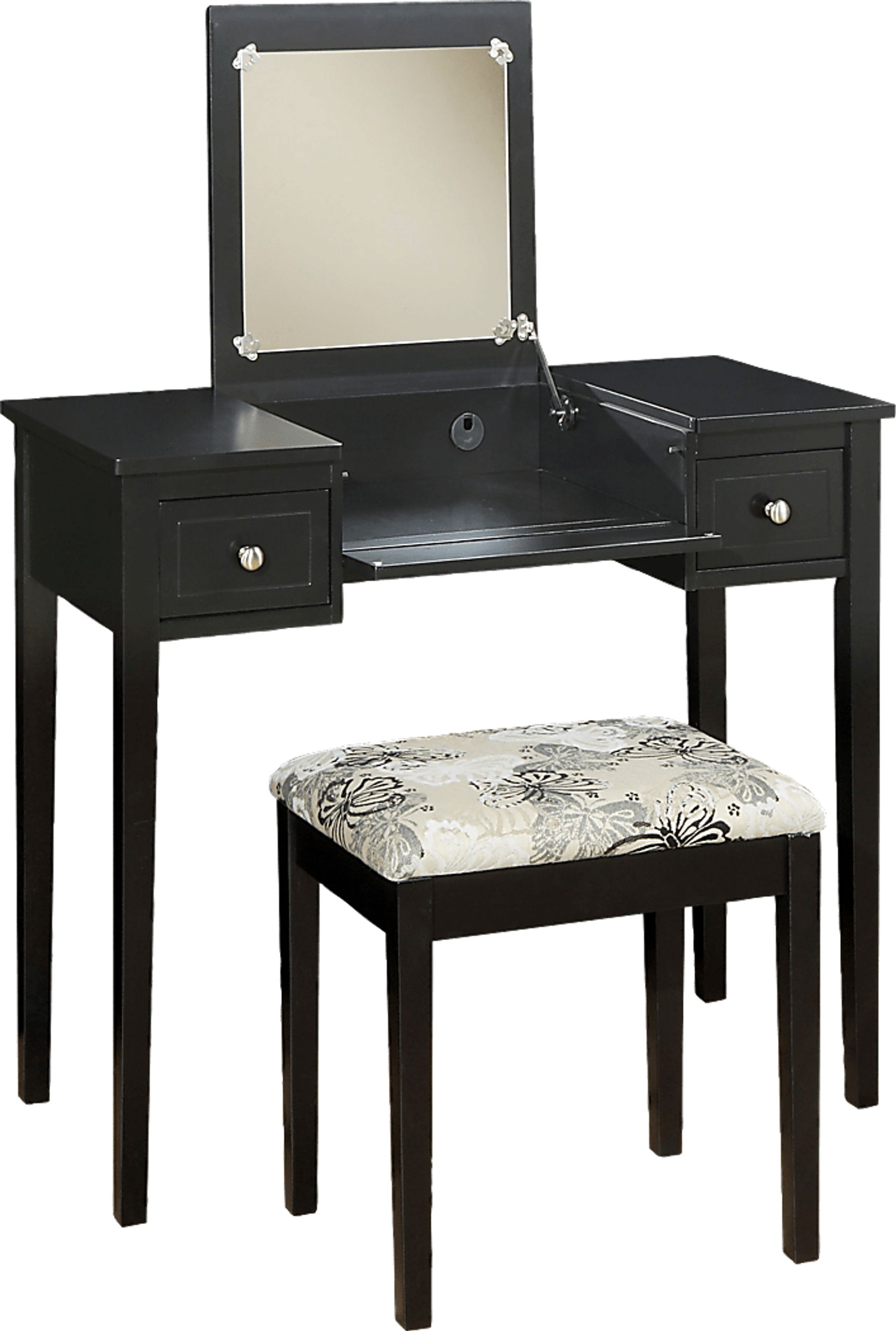 Eden Falls Black Vanity, Mirror and Stool Set - Image 1