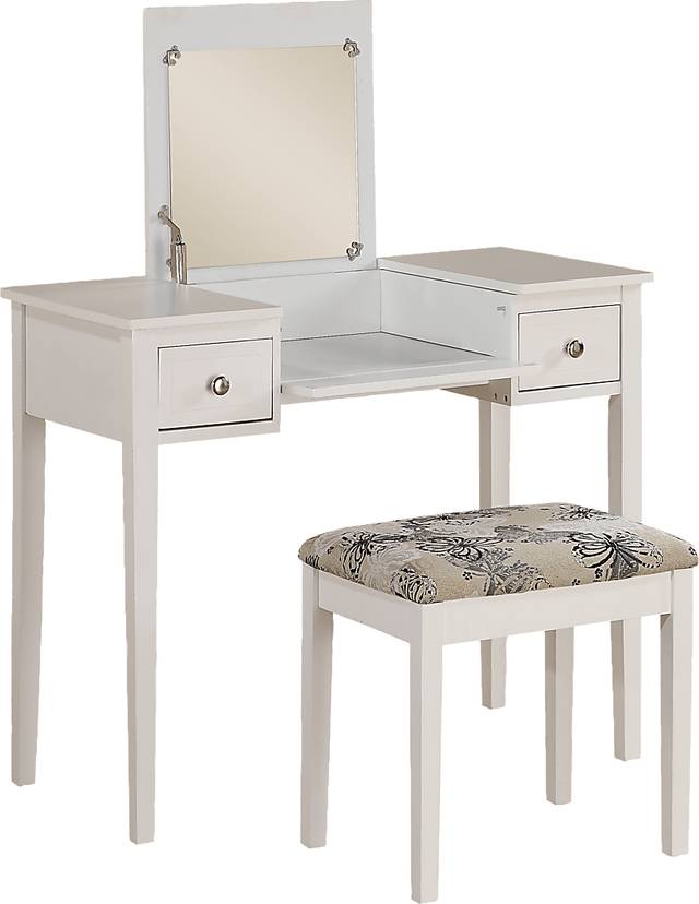 Eden Falls White Vanity, Mirror and Stool Set - Thumbnail - Image 1