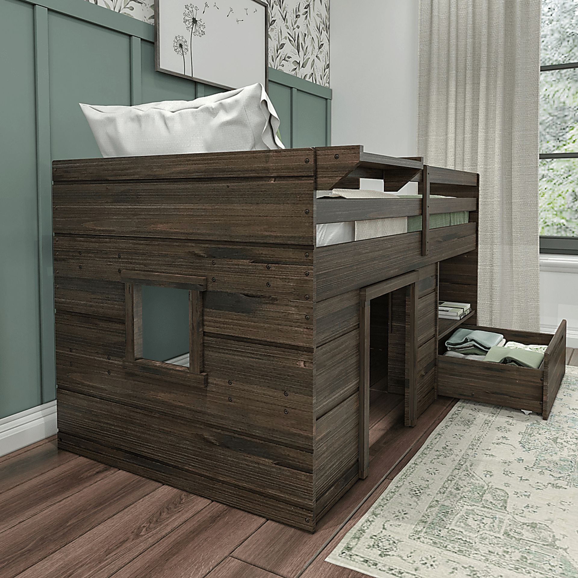 Kids Edenberry Brown Twin Loft Bed with 1 Drawer - Image 5